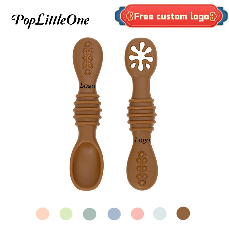 Customizable Logo Baby Food Spoon Silicone Meal Spoon Soup Rice Porridge Spoon Hollow Wave Point Design Training Grip BPA Free