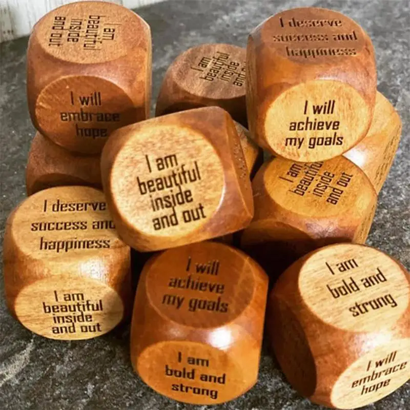 Positive Affirmation Dice Family Party Dice Wooden Mindfulness Dice with Positive Statements Dice Inspirational for Adults