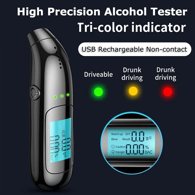 Non-contact Alcohol Tester High Precision Breathalyzer Alcometer USB Rechargeable LCD Display Digital Portable Alcohol Detector