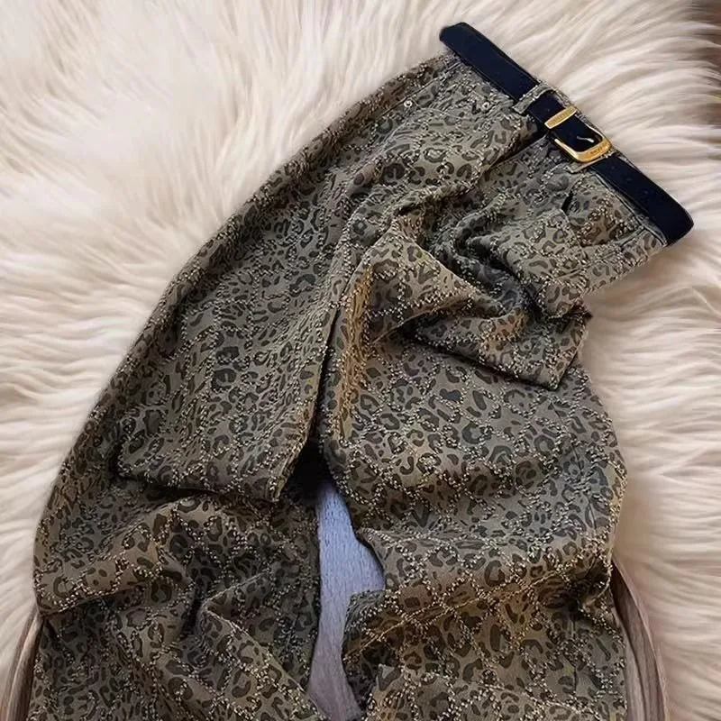 Best-selling Leopard Print Straight-leg Pants Women Spring and Autumn Collection Retro Casual Loose Floor-length Wide-leg Pants