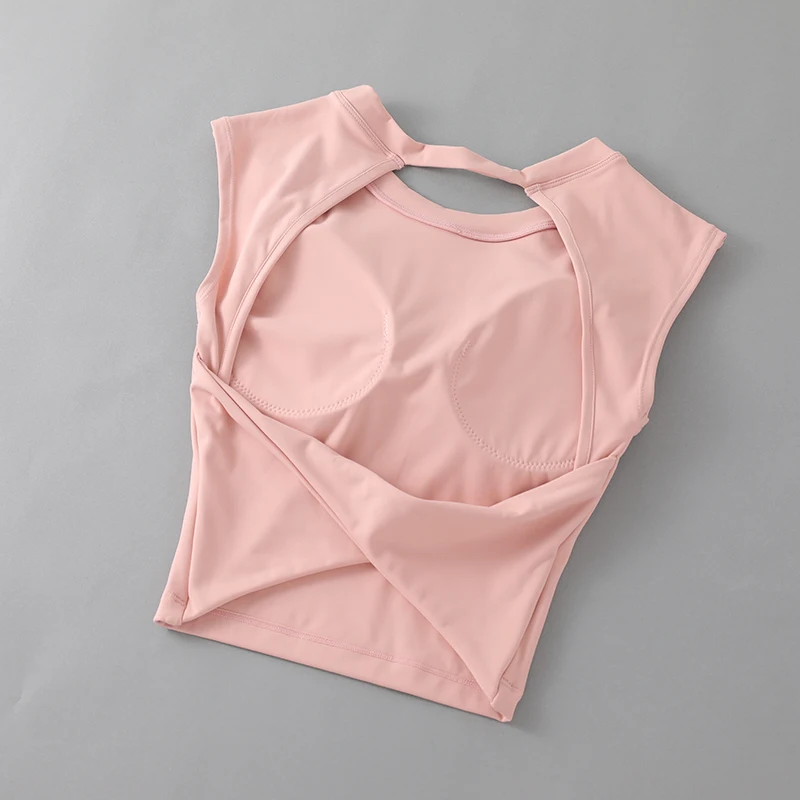  short backless fixed chest pad sports T-shirt vest women's tight quick drying sleeveless yoga top
