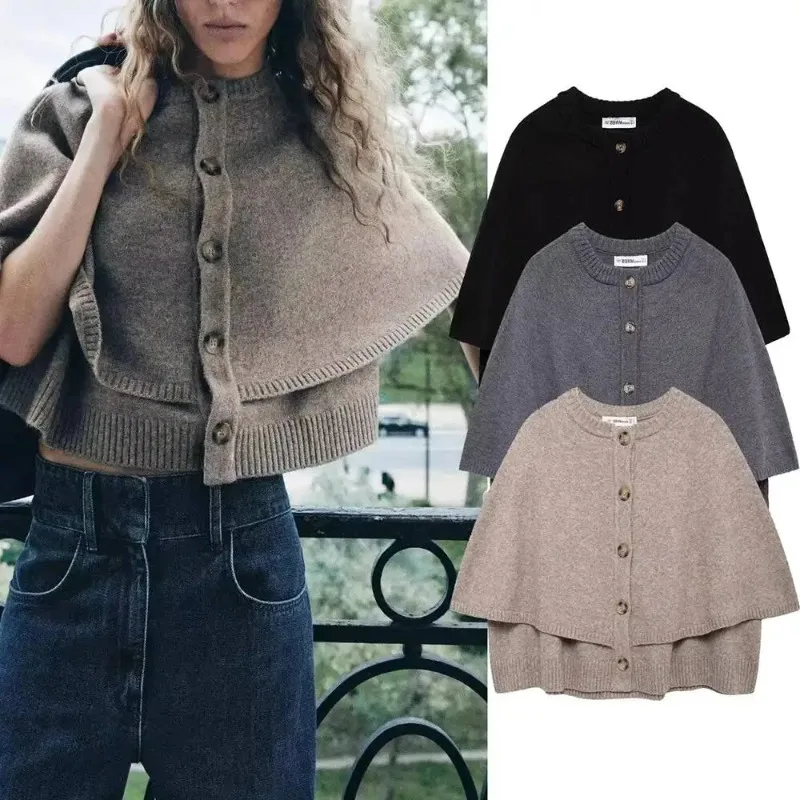 Pour les femmes mode vêtements de dessus pour femmes Cape en tricot Cardigan châle manteaux d'hiver manteau court Ponchos