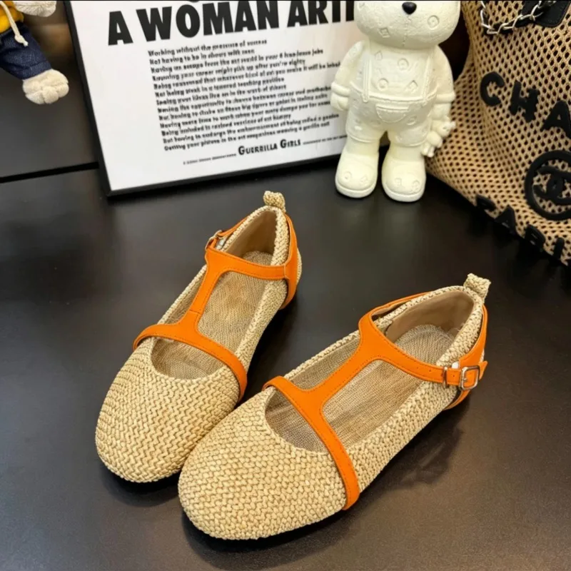 Women's Mary Jane Flats 2026 New Hollow Out Mesh Breathable Fishnet Ankle Strap Casual Summer Sandals