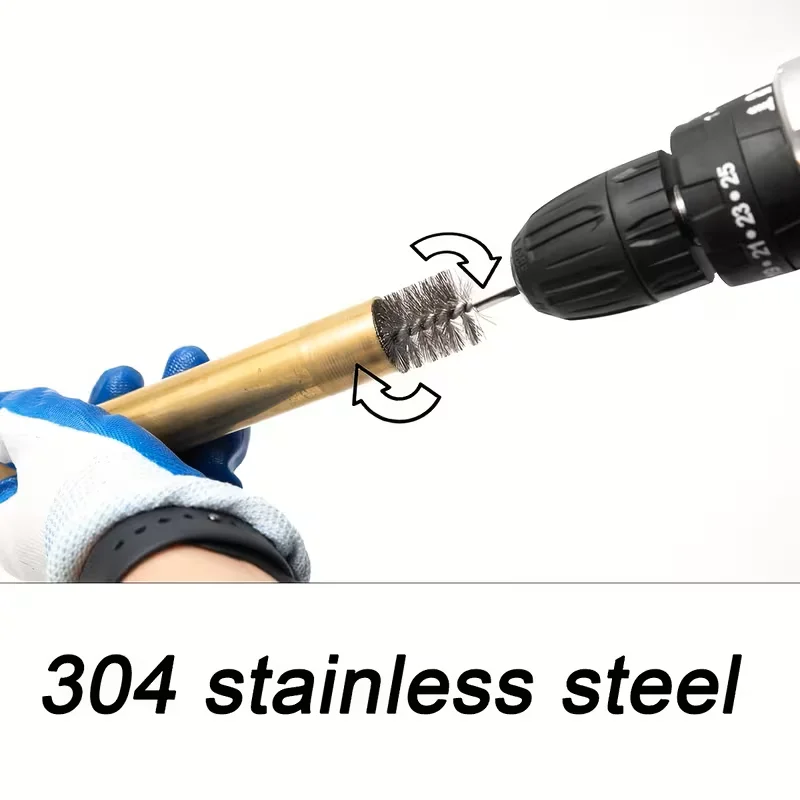 Stainless Steel Wire Tube Brush 6-Piece Set, Multi Specification Wire Brush Used for Deburring Screws and Threads, Rust Removal