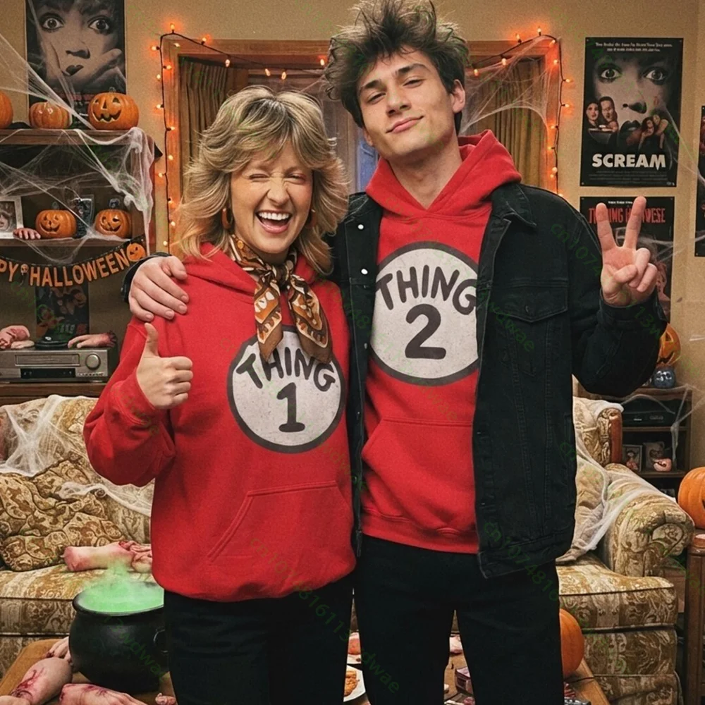 Thing 1 and Thing 2 Hoodie Halloween Costume Sweatshirt Women Youth and Toddler Matching Outfit Family Group Cosplay Apparel