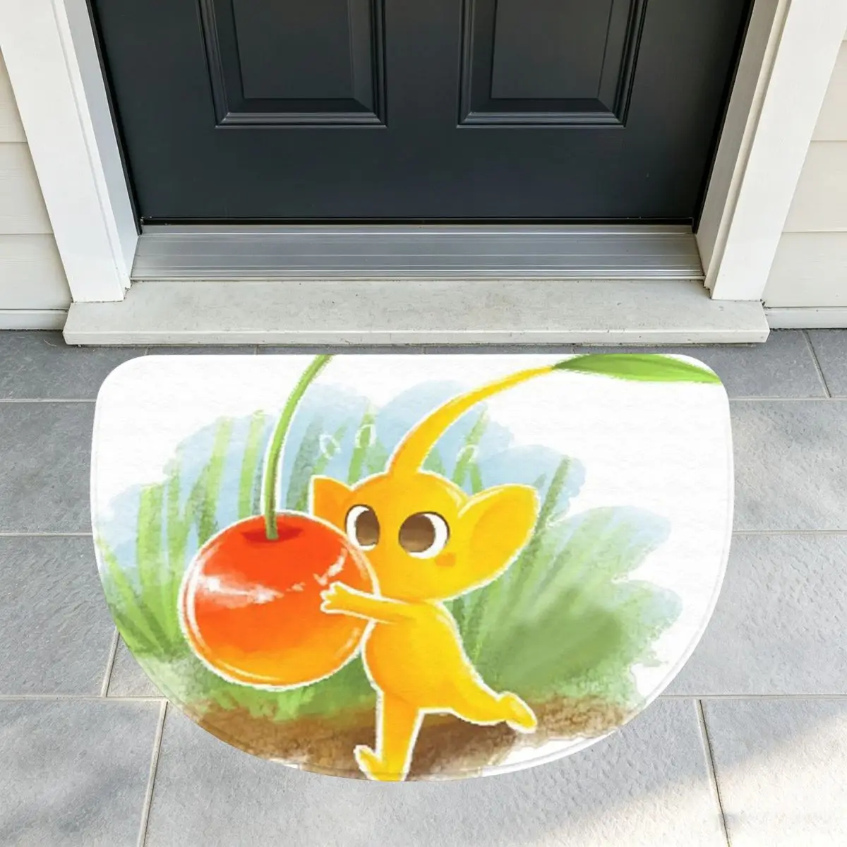 Pikmin Cartoon Anime Soft Flannel Half Round Doormat Non Slip Bathroom Mat Absorbent Floor Carpet for Home Bedroom