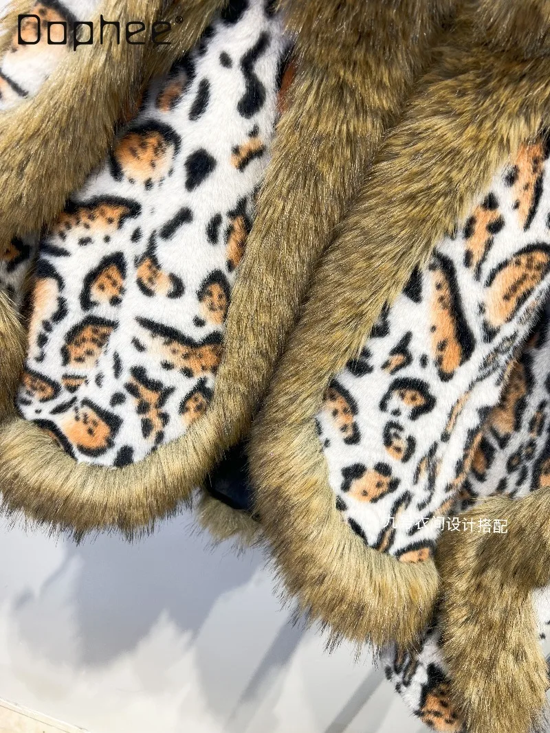 Europe Station Winter New Fashion Leopard Print Mink Fur Coat Women Loose Warm Versatile Overcoat Trendy High End Faux Fur Coat