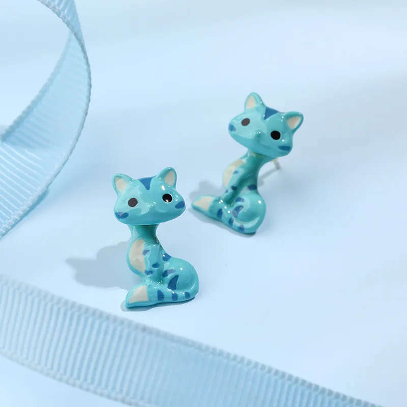 

Korean Two Wear Earrings Minimalist Design New Enamel Animal Fashion Stud Earrings for Women Cute Blue Cat Piercing Jewelry