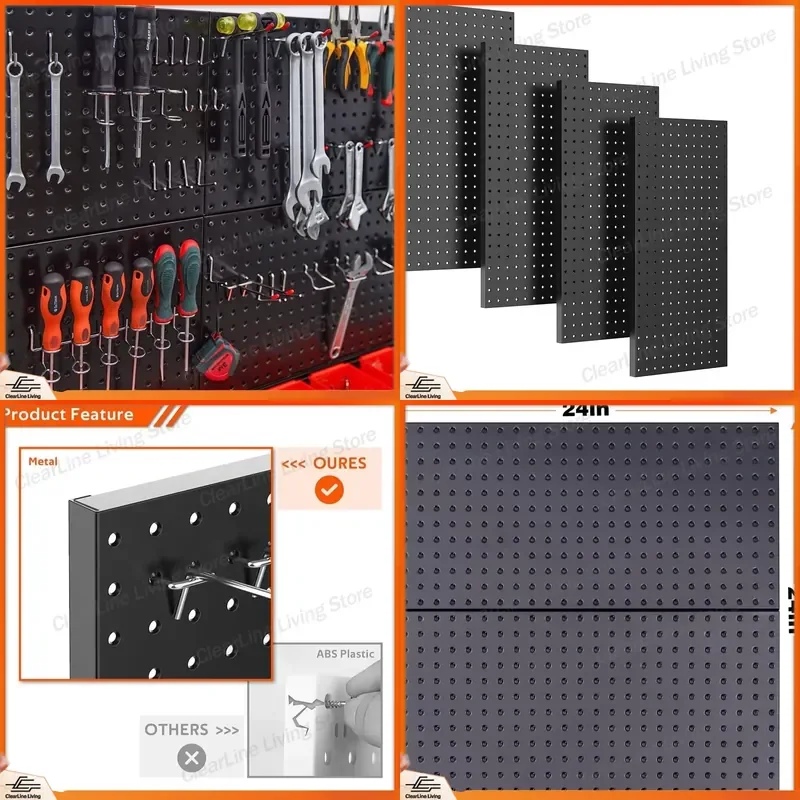 for Peg Board Metal Wall Panels Black Heavy Duty Organizer for Home Garage Kitchen Tool Storage