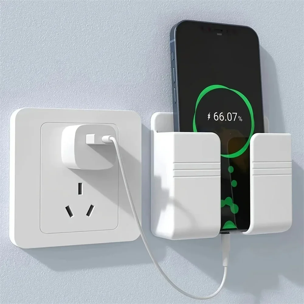 2/4/8Pcs Wall Mount Mobile Phone Charger Holder Multifunctional Hanging Bracket Charging Adapter Storage Shelf Hanger Organizer