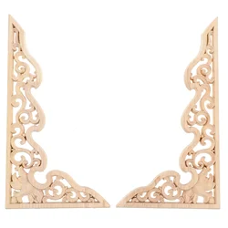 2 Pcs High Quality Wood Carving Decals Exquisite Pattern Wooden Applique Furniture Wall Decoration Carved Wood Onlay Classical