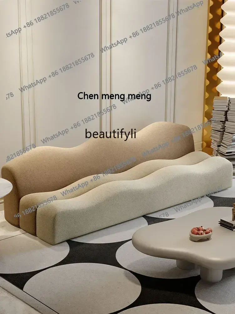 أريكة غرفة المعيشة ذات الحجم الشمالي الإبداعية الفرنسية كريم نمط موجة مصمم أريكة قماش أثاث غرفة المعيشة أثاث المنزل