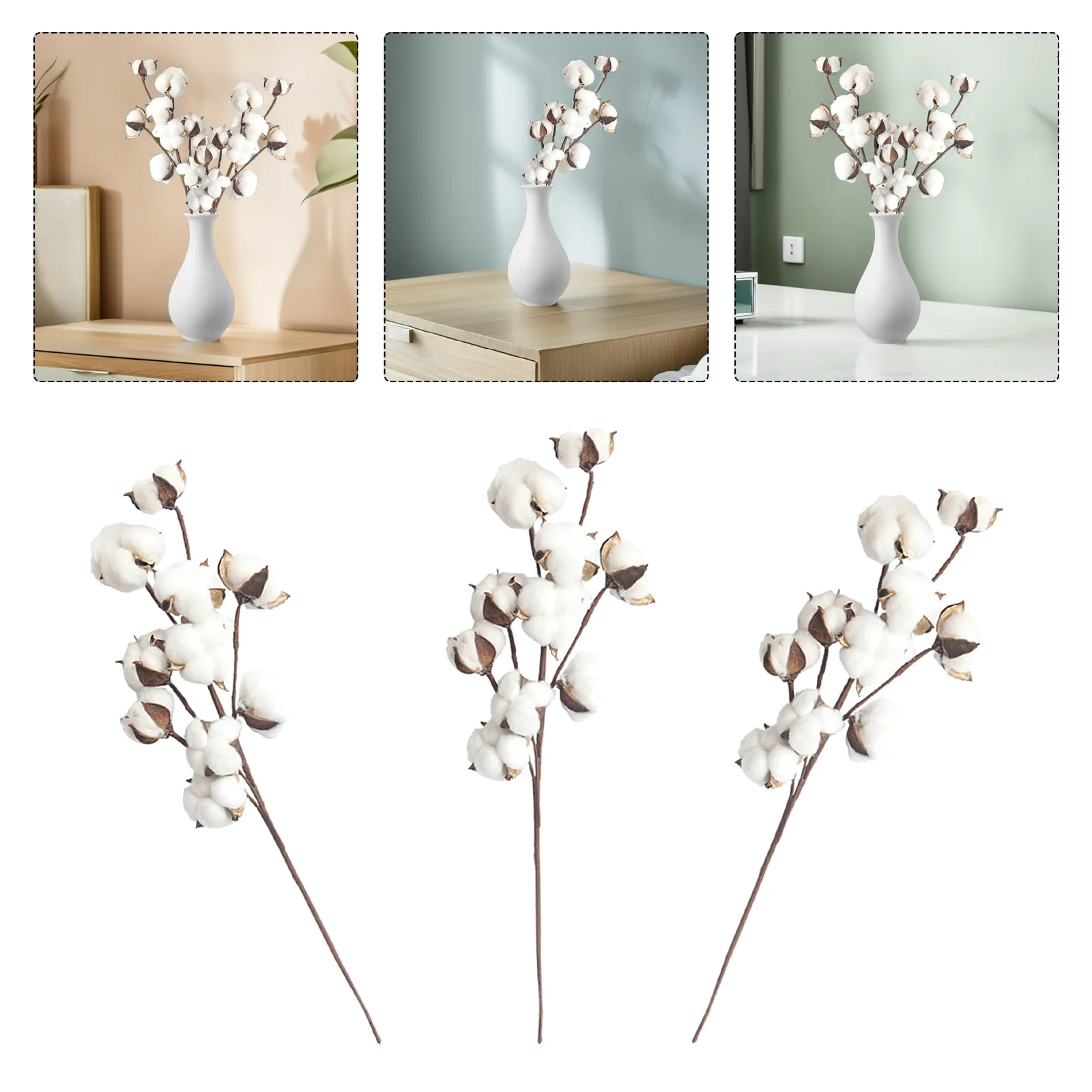 

MUSISALY 3pcs Dried Cotton Stems Rustic Home Decor Flower Filler Wedding Decoration Natural Cotton Rayon Mix