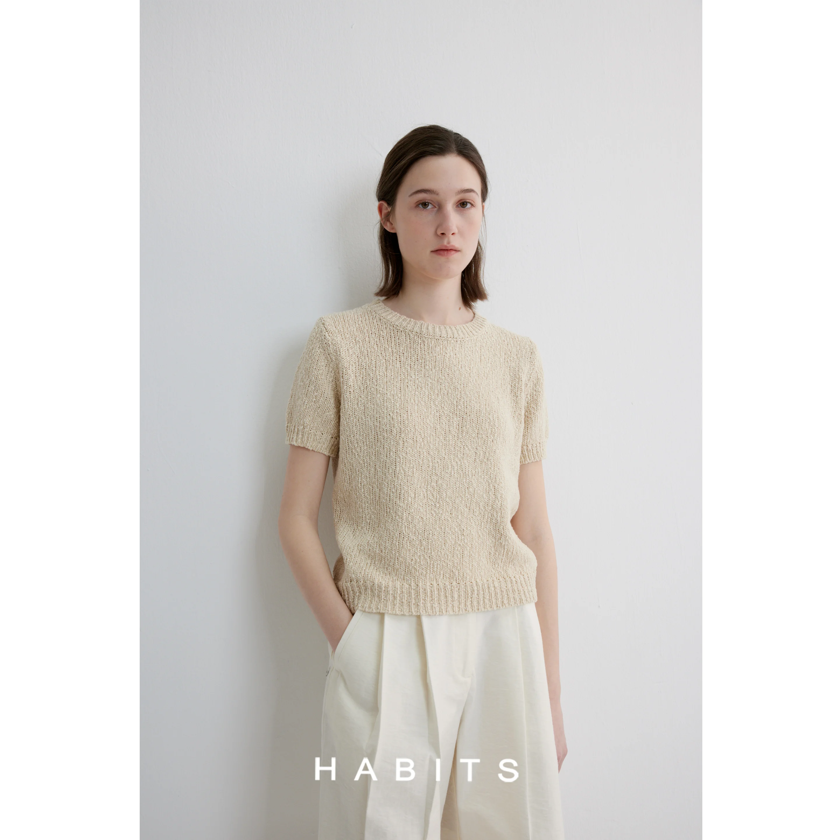 

HABITS Текстурированная хлопчатобумажная пряжа Простой мягкий трикотажный хлопок круглый Ne ort Sve Женская модная весенняя чистая хлопок