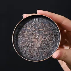 Retro Copper Teacup Mat Heat Insulation Mat Double Side Exquisite Relief on The River Map Round Chinese Home Tea Accessories New