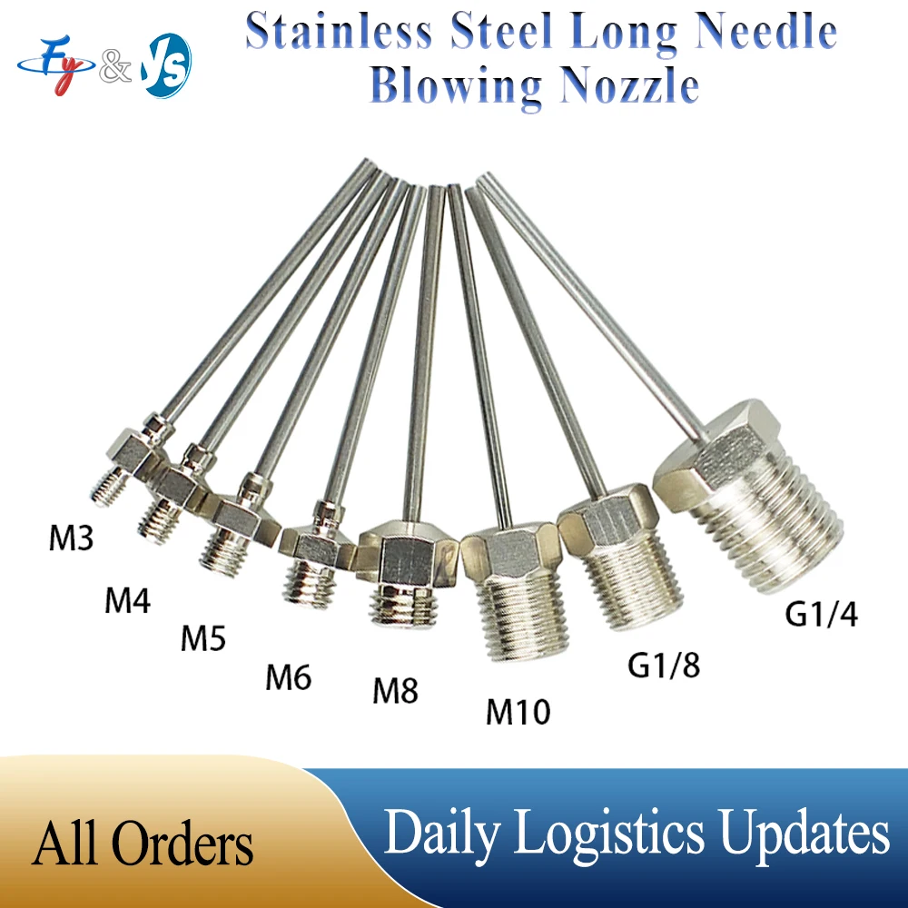 Stainless Steel Long Needle Blowing Nozzle   Sharp Needle Heads M3 M4 M5 M6 M8 Flat-mouth Blow-up Needle