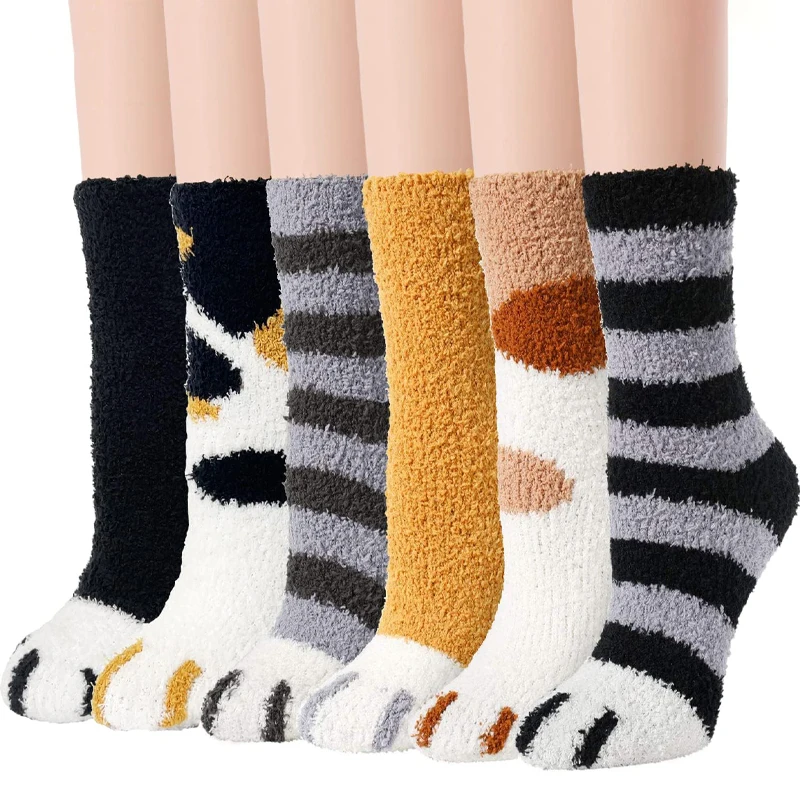 

6 Pairs women fuzzy cozy soft fluffy cute animal slipper winter socks sleeping warm sock funny gift accessories womens stocking