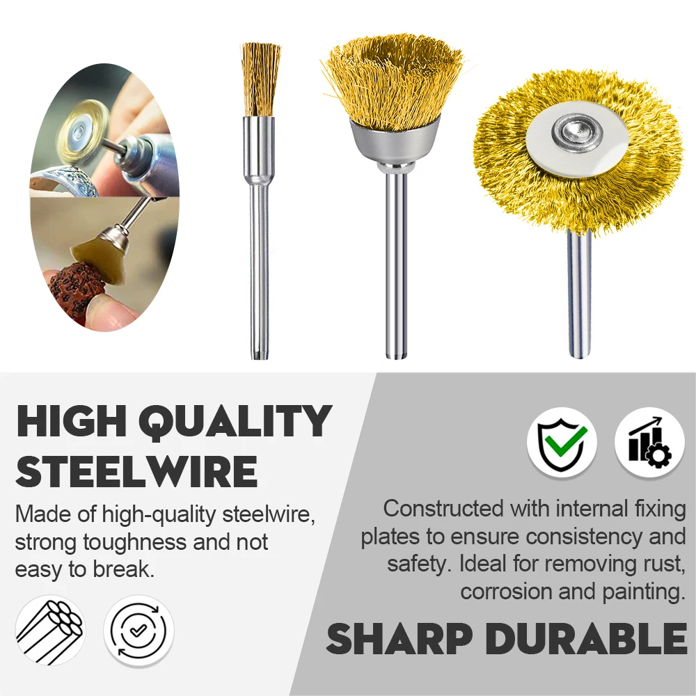 Brass Wire Wheel Cup Brush Set 45Pcs 3mm Shank Metal Rust Removal Polishing Brush Fit Dremel Rotary Tool Grinding Supplies