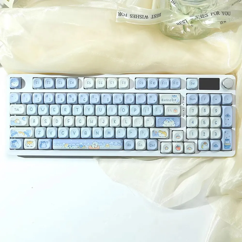 95/132 Keys MOA Profile Cute White Shubao Theme PBT Keycap For MX Switch Mechanical keyboard Dye Sublimation White Blue key Caps