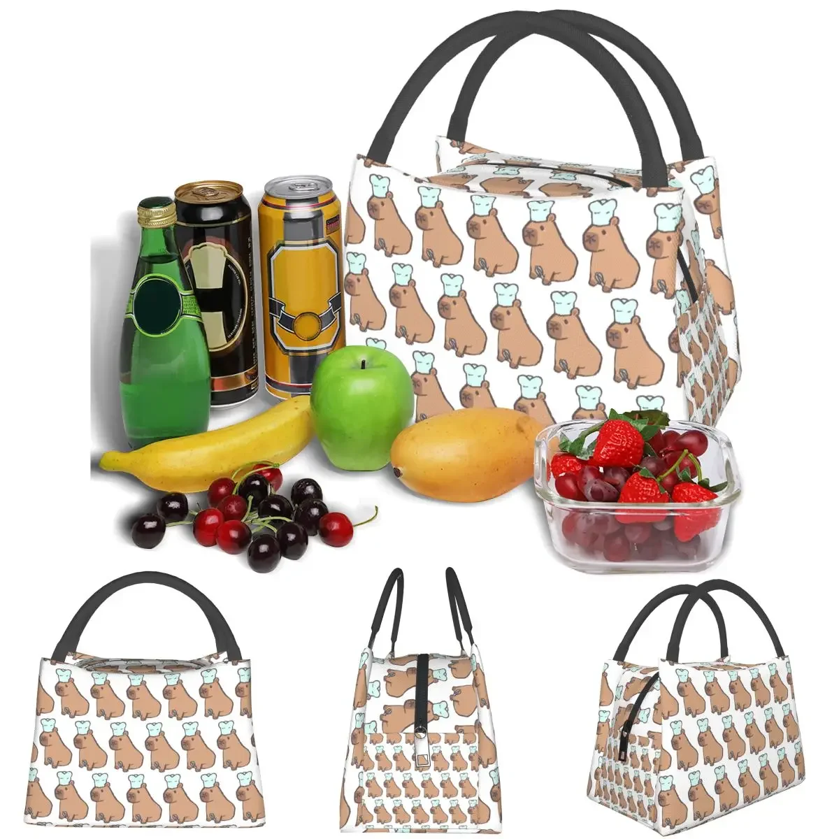 Chef Capybara Lightweight Handheld Insulated Lunch Bag Large Capacity for Adults Students Travel Picnic