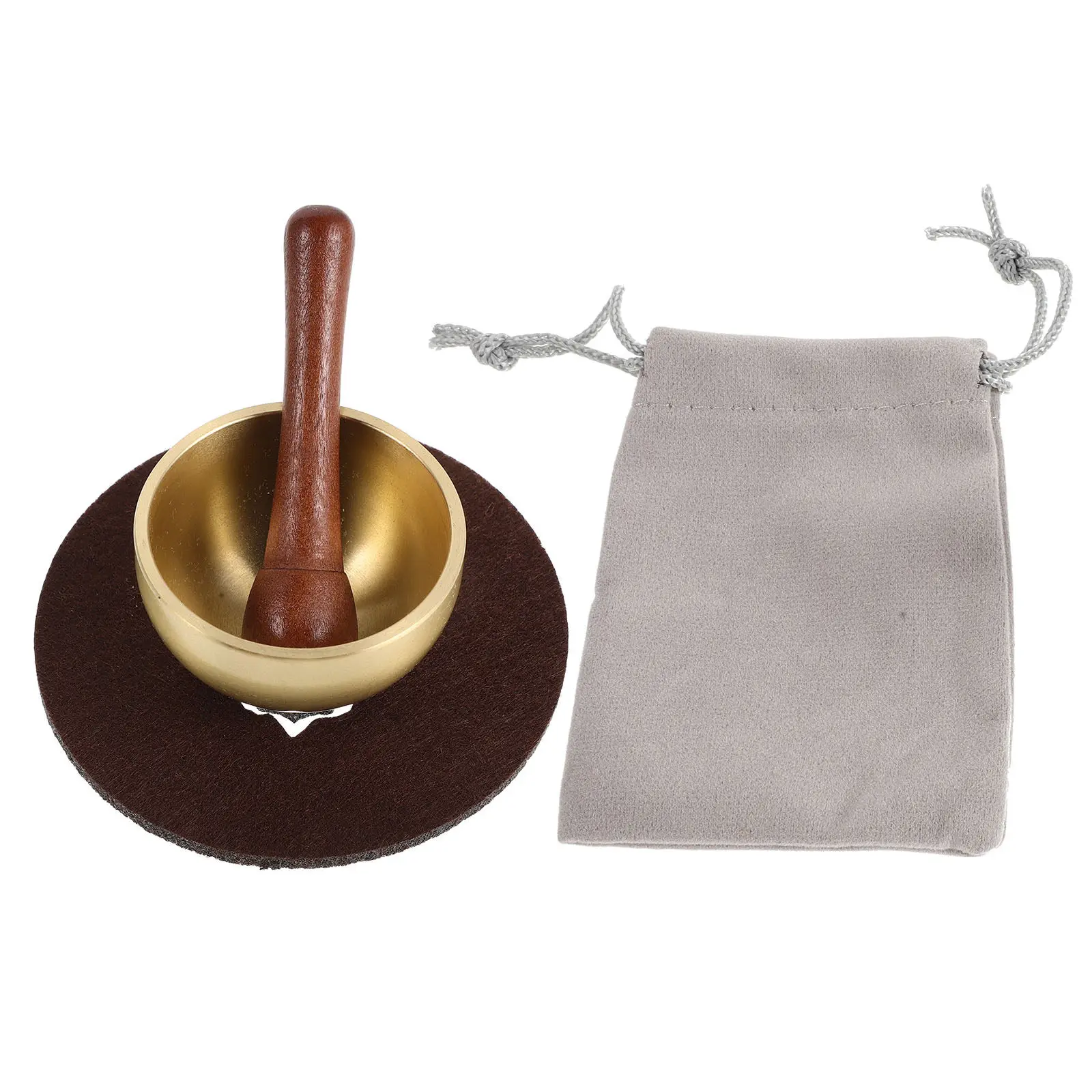 Ensemble de 1 mini bol chantant en laiton pour la méditation et la pleine conscience, avec marteau en bois et coussin, bol sonore de 1,6 pouce pour le yoga