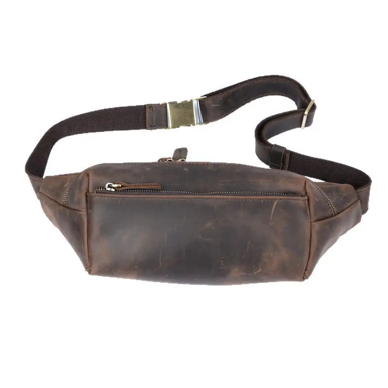 Men's Full-Grain Crossbody Bag - Convertible Chest Waist Pack, Genuine Leather Shoulder Bag for Outdoor Office