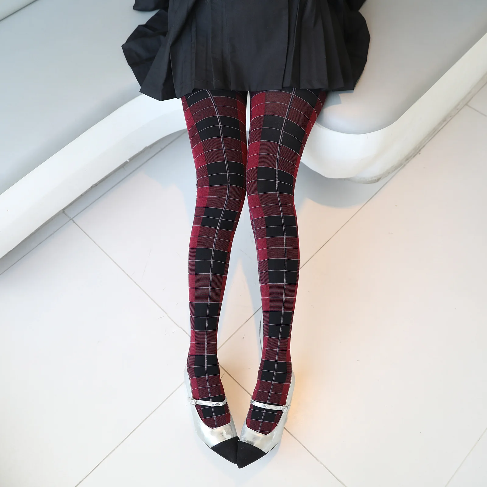 Retro Plaid Pantyhose Women Tights Contrasting Color College Style Tights Pantyhose Sexy Lingerie Body Stockings Tights Leggings