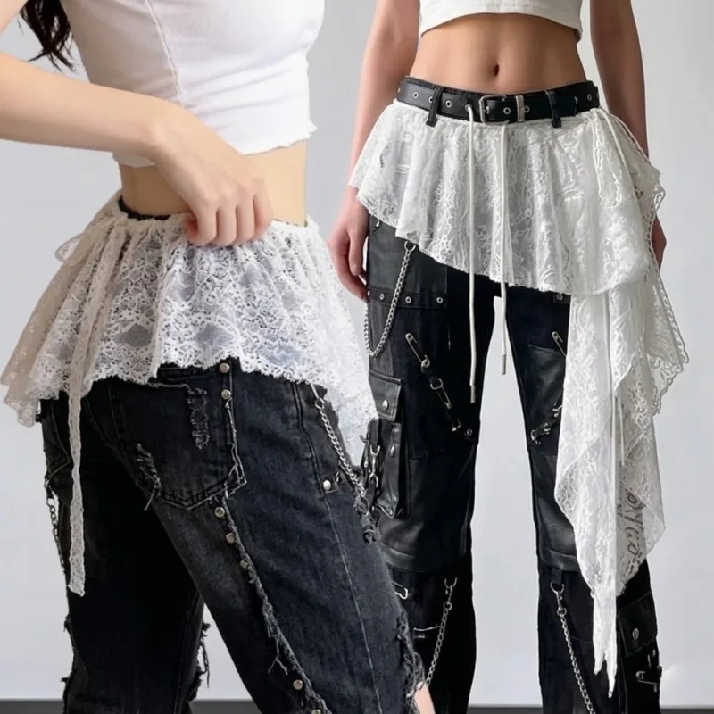 Hip Hop Dance Lace Waistband Women Y2K Punk Irregular Waist Scarf Wrap Fringe Pendant for Women Girls Streetwear Belts Accessory