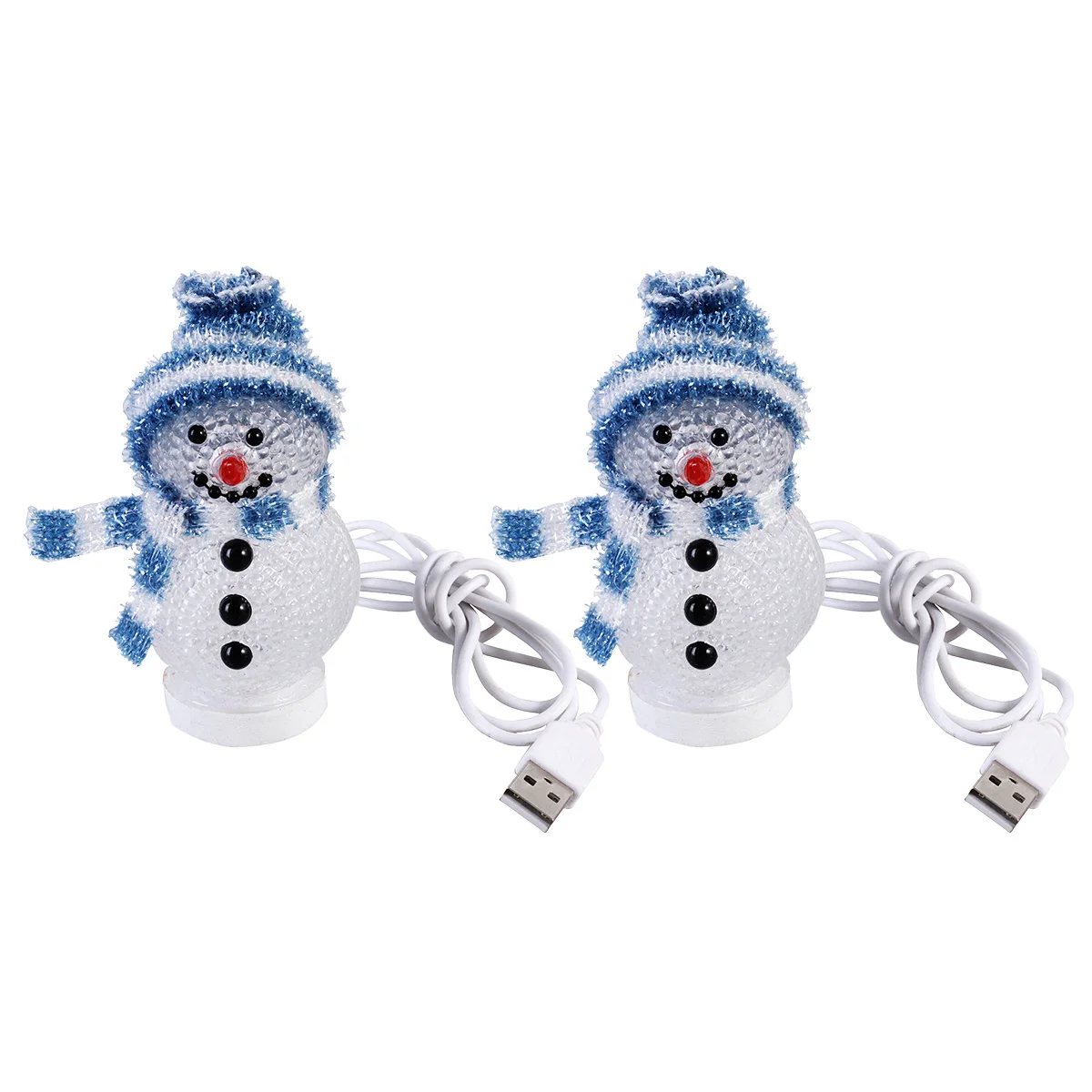 2pcs Led Snowman Night Light Lamp, Cartoon Glow Home Decor, Blue White Hat, Christmas Table Lamp For Bedroom Living Room Kids