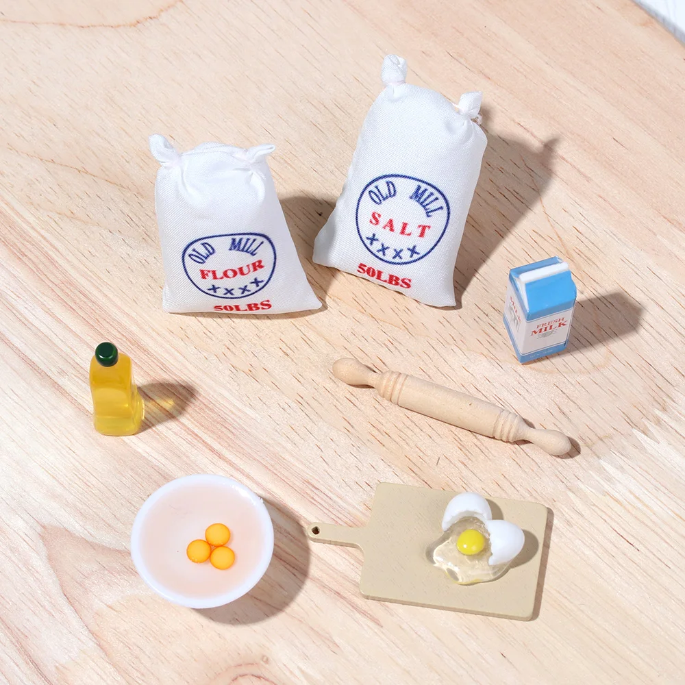 Batidor de leche y harina, bolsas de sal, casa de muñecas en miniatura, juguete de comida a escala 1:12, modelo de casa de muñecas, Mini accesorios de cocina