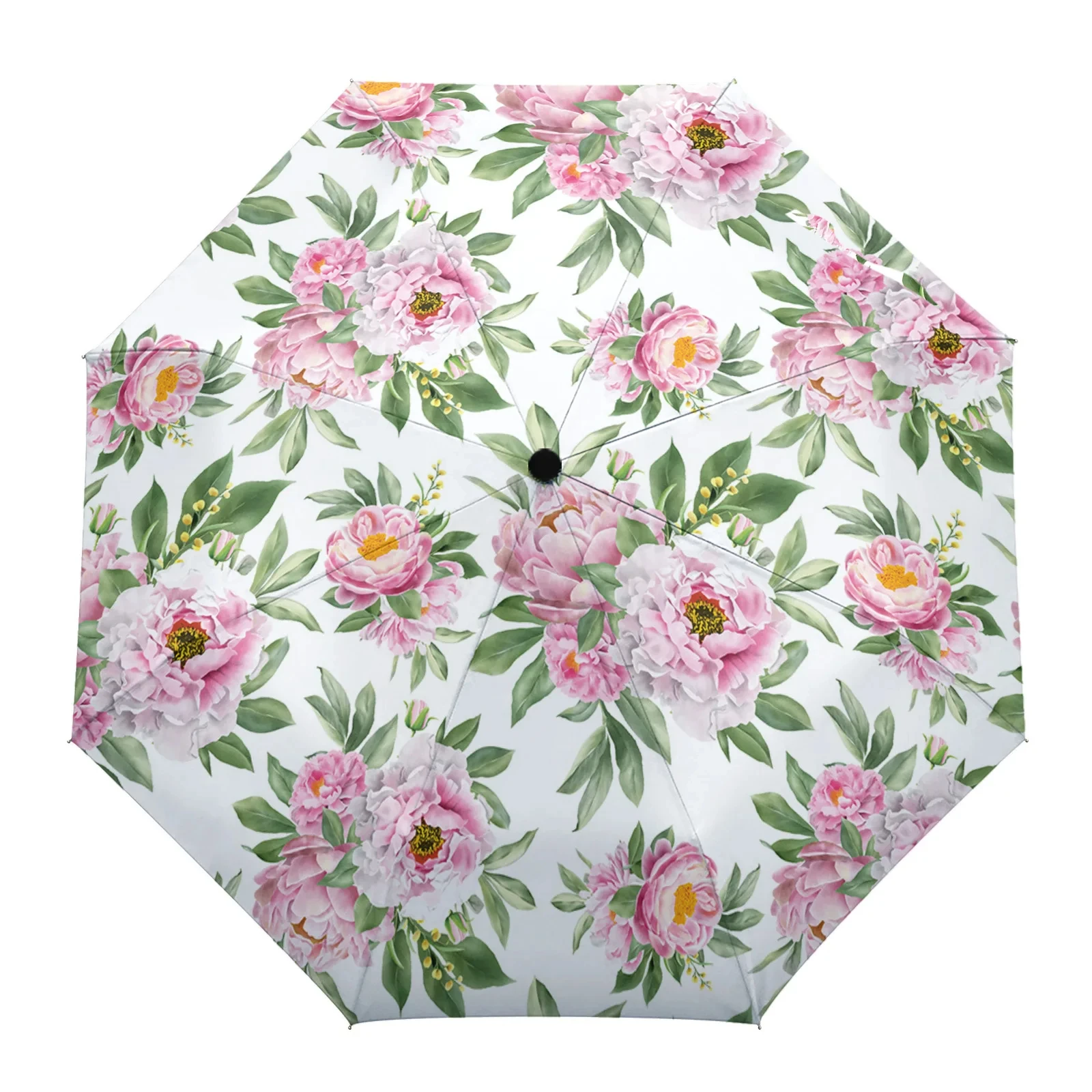 Watercolor Flowers Folding Travel Umbrella Floral Painting Women Umbrellas Windproof Lightweight Parasol Umbrella Sun & Rain