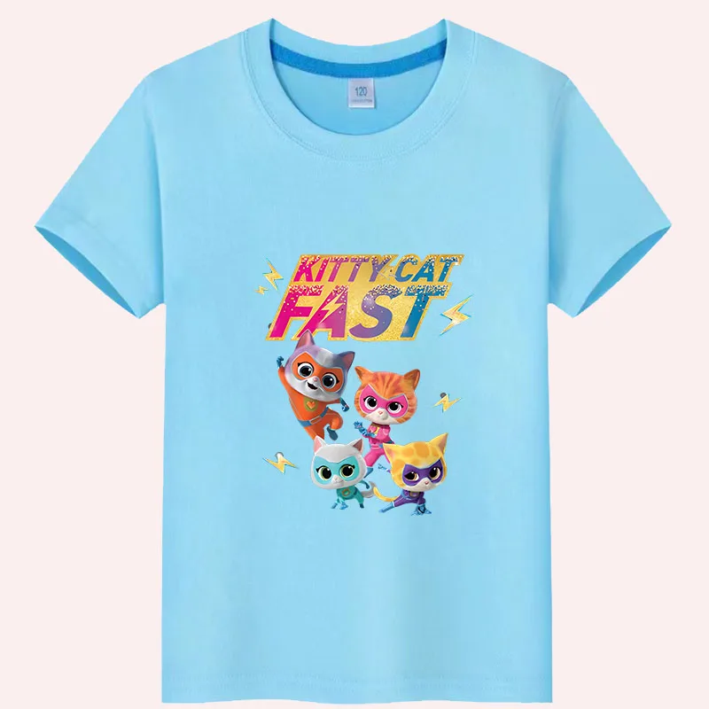 

SuperKitties t shirt for kids boy 10years Anime T-shirt Cotton Cartoon Tops girls clothes y2k one piece Summer Children clothing