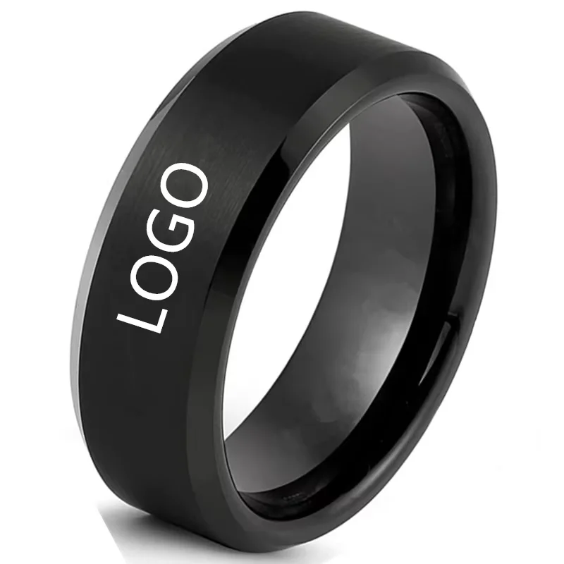 Anillo de hombre con patrón de logotipo personalizado, anillos de titanio de acero inoxidable para hombres y mujeres, alianzas de boda