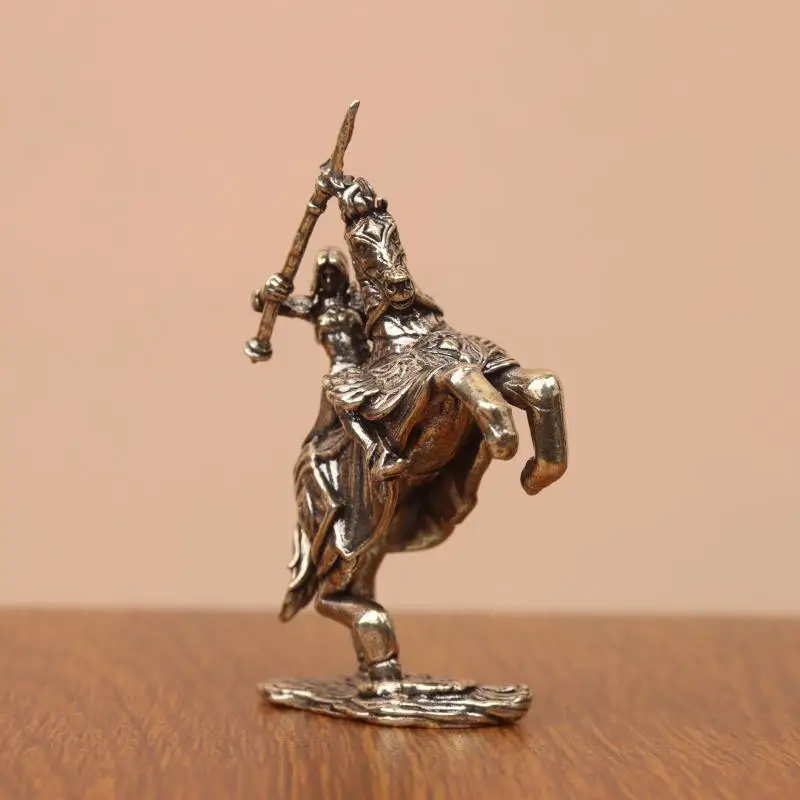 Brass Medieval Knight Riding Horse Statue Collectible Figurine Vintage Carved Solid Brass for TV Stand Decor Accent