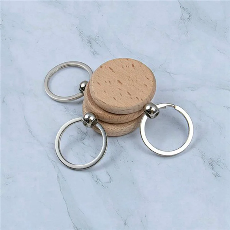 

500Pcs Blank Round Wooden Key Chain DIY Wood Keychains Key Tags Can Engrave DIY Gifts