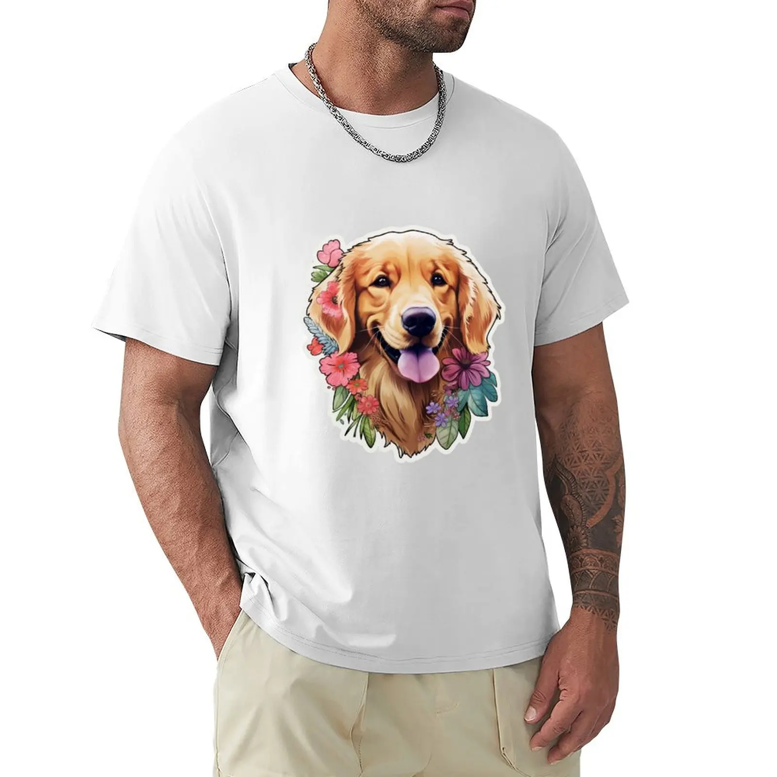 Cute Flower Golden Retriever Mom Dad Guardian Angel Best Friend Doggie Paw T-shirt aesthetic clothes anime t shirts for men