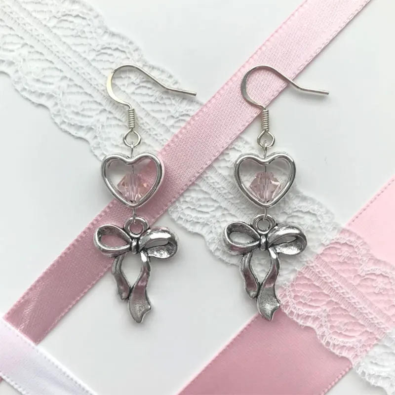 button bow dangle earrings gift aesthetic