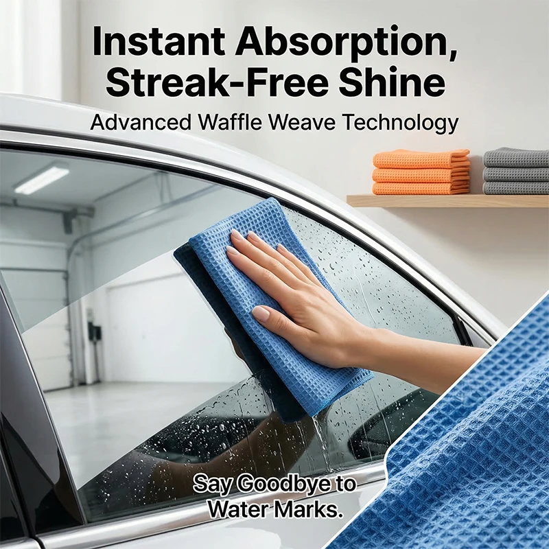 Ryekew Car Cleaning Cloth — Super-Absorbent Automotive Towel, Streak-Free Glass Cloth, Waffle-Weave Towel