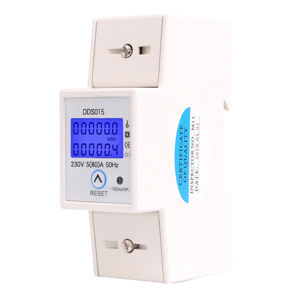 Dds015 5-80a 230V 50Hz Eenfase Energiemeter Watt Meter Huishoudelijk Din Rail Montage Digitale Lcd Elektrische Energie Vermogensmeter