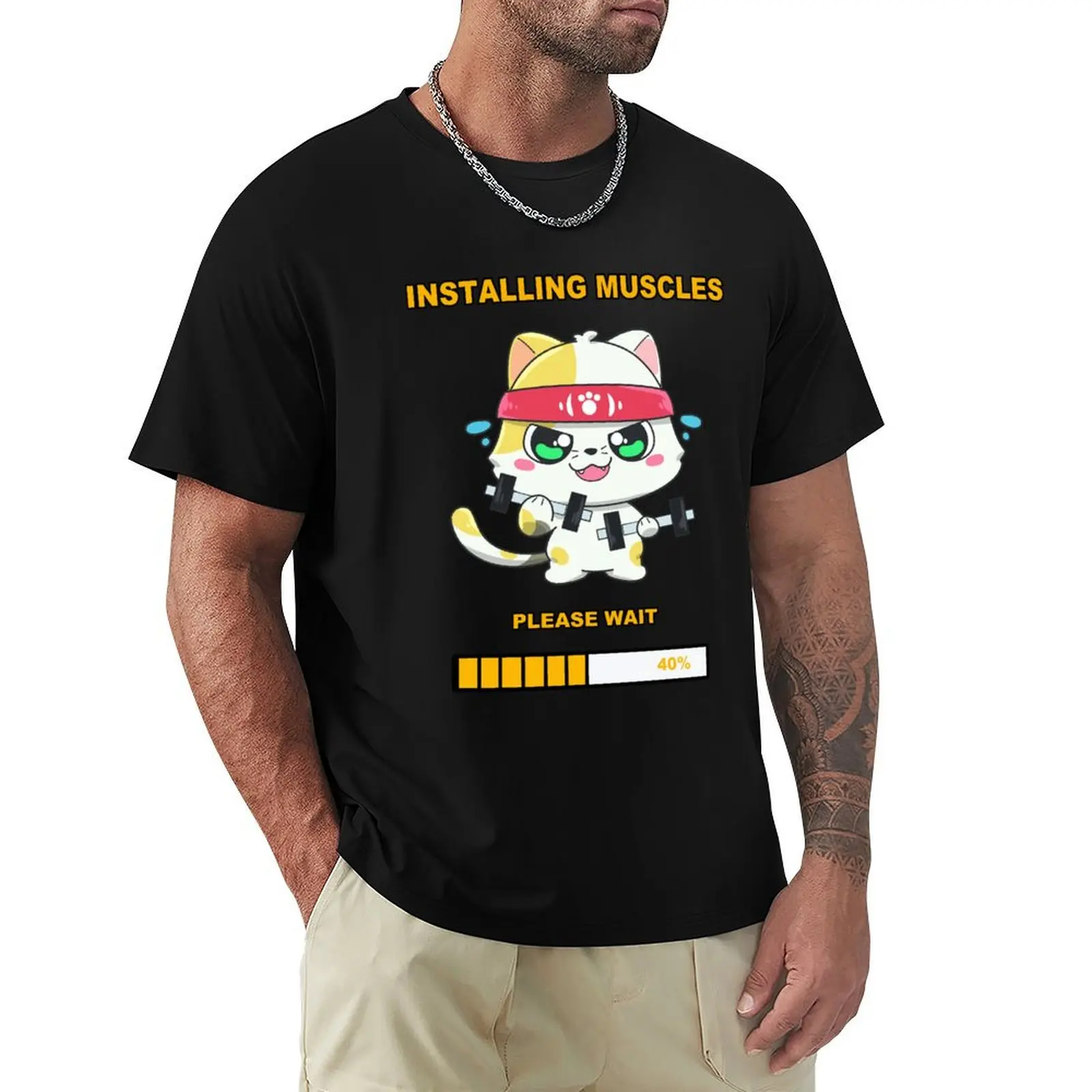 Installing muscles - for cat lovers T-Shirt cotton t-shirt plain for man package T-Shirt