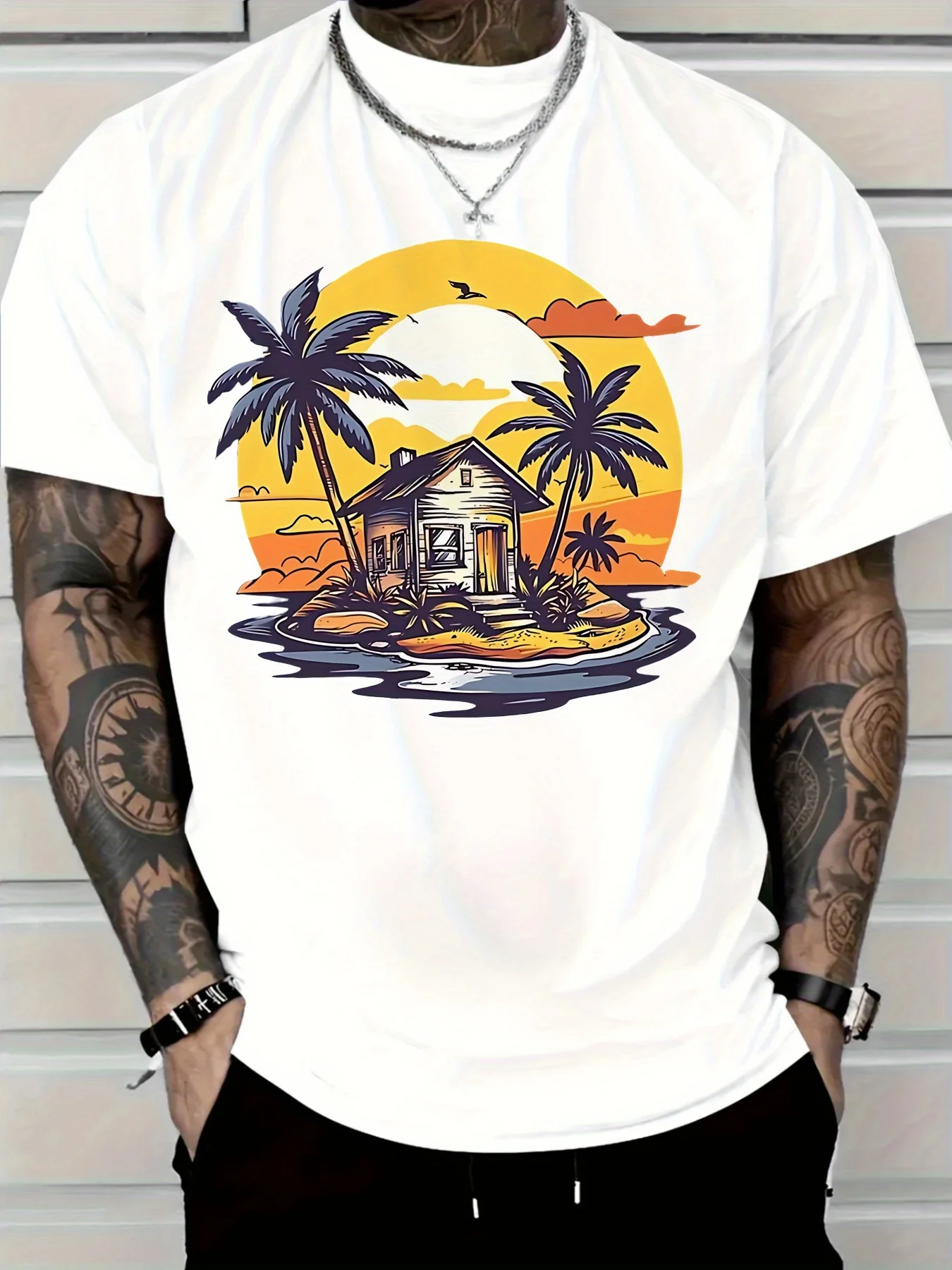 

2025 Мужская повседневная хлопковая футболка, дышащая футболка с короткими рукавами и круглым вырезом для повседневной носки на открытом воздухе, пляжная футболка, летняя одежда