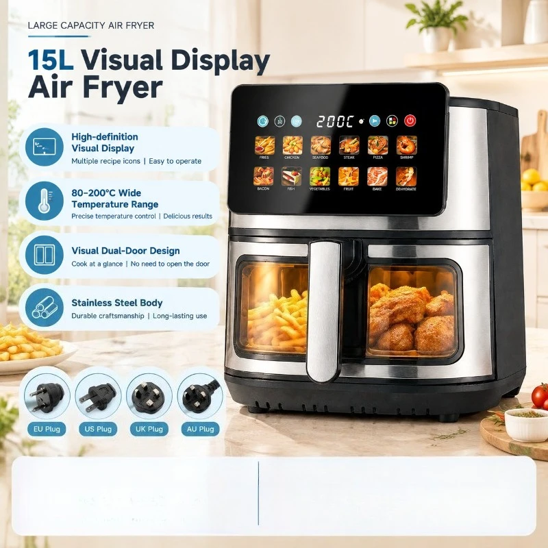 Large Capacity Oven Stainless Steel Visual Air Fryer Computer Version Smart Household Electric  Fryer