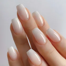 24pcs Simple French Ballet Nail Gradient white wearing Fake Nails Press on Nails Faux Fingernails Full Cover Nail Tips nails set