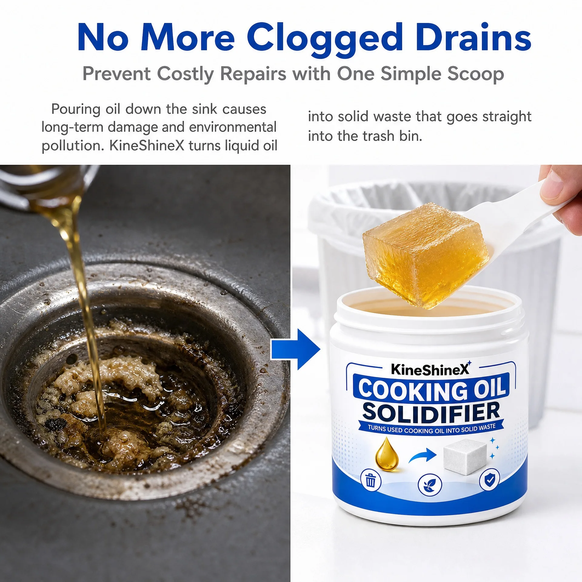 30G Powdered Cooking Oil Solidifier,Hot Grease Hardener For Used Fryer Oil,Oil Residue,Vegetable Shortening;Eco-Friendly Kitchen