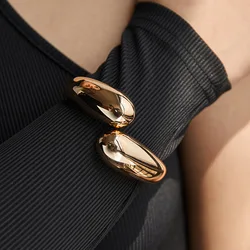 KMVEXO Exaggerated Punk Smooth Glossy Metal Open Cuff Bangles for Women Vintage Arm Bracelet Grunge Jewelry Steampunk Men