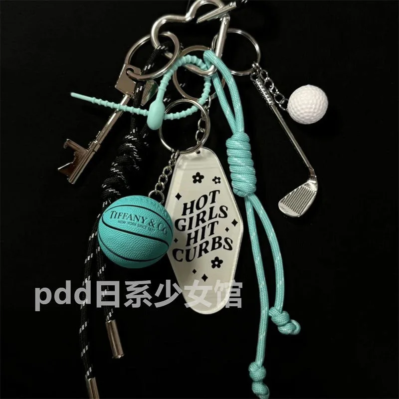 New Japanese and Korean Ins niche pendant miu series Bag charms Tiffany blue rope bag pendant car keychain couple golf pendant