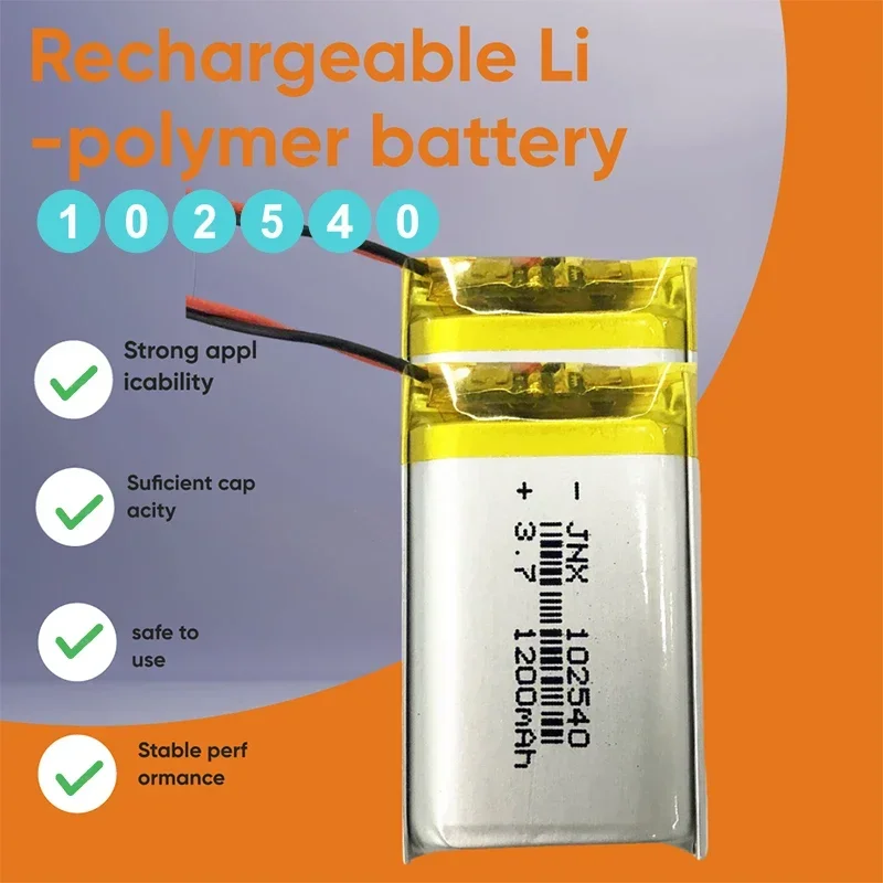 3.7V 1200mAh Original 102540 JST 1.0 1.25 PH 2-pin Lithium Polymer Li-ion Battery for Bluetooth Speaker GPS Dash Cam Camera MP4