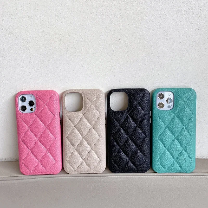 

FHX-16Z Genuine leather caviar diamond phone case for iPhone 7 8 Plus X XR XS MAX side metal button for 11 12 Pro case