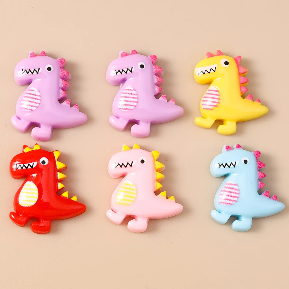 Leslie 10 Stück einfarbige niedliche Dinosaurier-Charms aus Kunstharz mit flacher Rückseite, Cabochon für Nagelkunst, Haarnadeln, Handyhülle, DIY-Zubehör – Detail 2