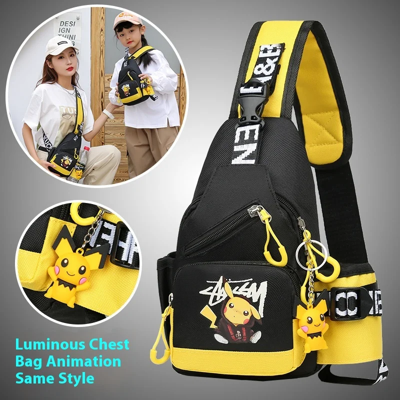 Kinder Schulter Glowin Tasche Männer und Frauen Brust Tasche Leinwand Jugend Sport Pikachu Umhängetasche Handtasche Brust Gürtel Taille Tasche